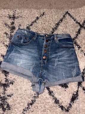 One Teaspoon Distressed Rolled-Hem Denim Shorts - Blue